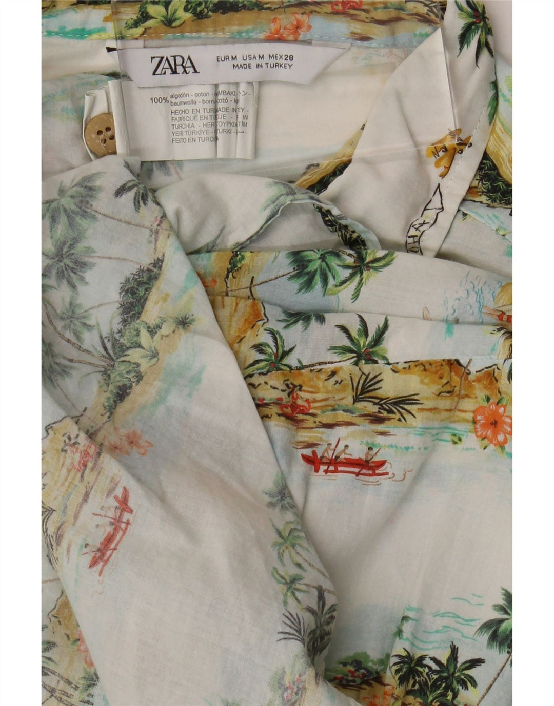 ZARA Camicia Camicia Oversize da Donna UK 14 Medio Bianco Floreale Hawaiano