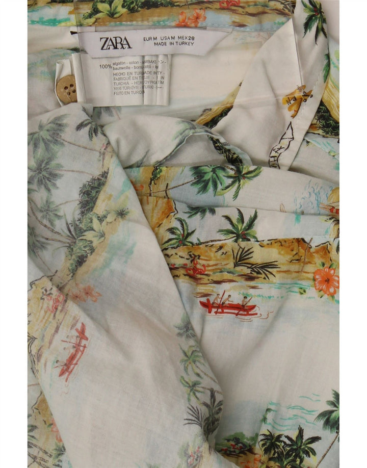 ZARA Camicia Camicia Oversize da Donna UK 14 Medio Bianco Floreale Hawaiano