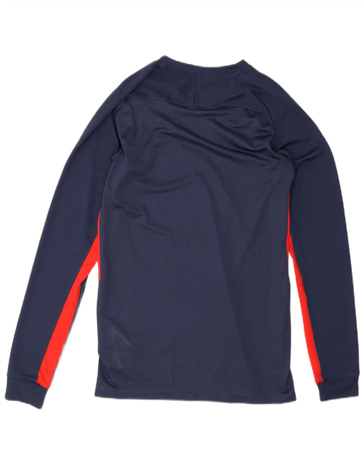 Nike - Maglia da uomo Dri Fit a maniche lunghe, piccola, in poliestere color block blu navy