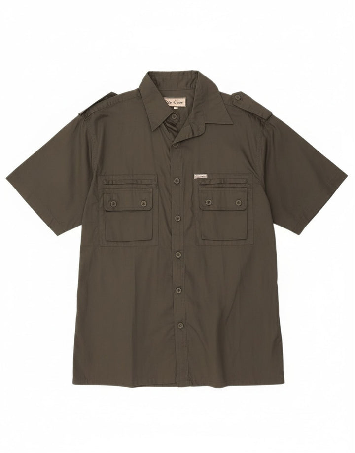 ESSE EMME Camicia militare a maniche corte da uomo in cotone kaki medio