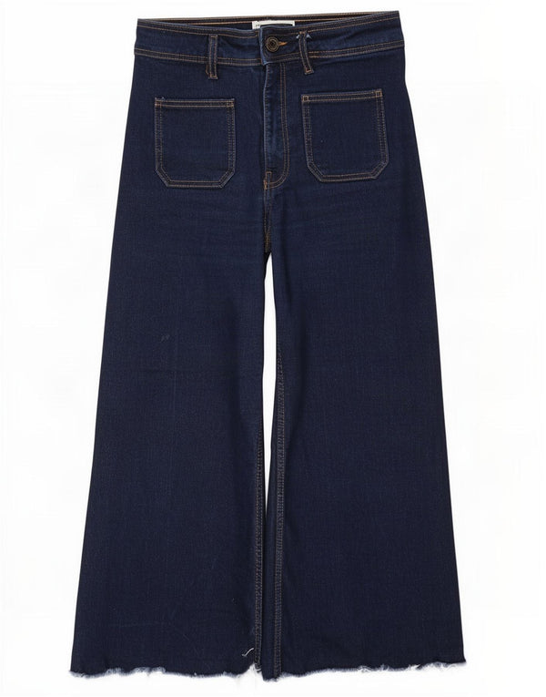 Zara Womens Crop Wide Leg Jeans EU 38 Small W28 L24 Navy Blue