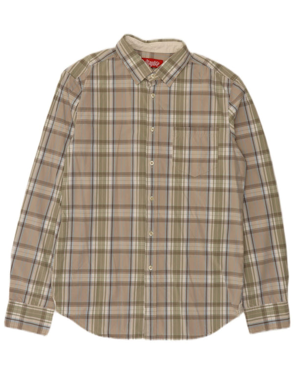 Playlife Mens Shirt Large Beige Check Cotton