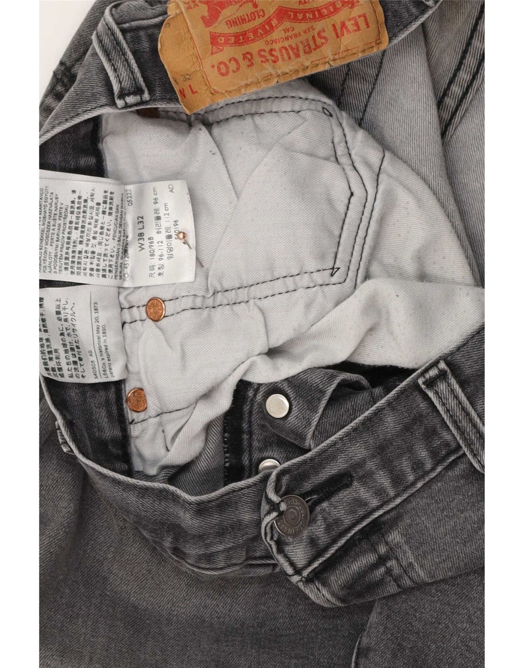 Levi's Uomo 501 Jeans dritti W38 L32 Cotone grigio