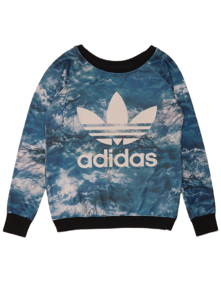 Felpa grafica da donna Adidas Jumper UK 14 Large Blue Tie Dye Poliestere