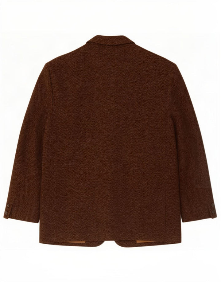 Giacca blazer vintage da uomo a 2 bottoni IT 52 XL lana a spina di pesce marrone