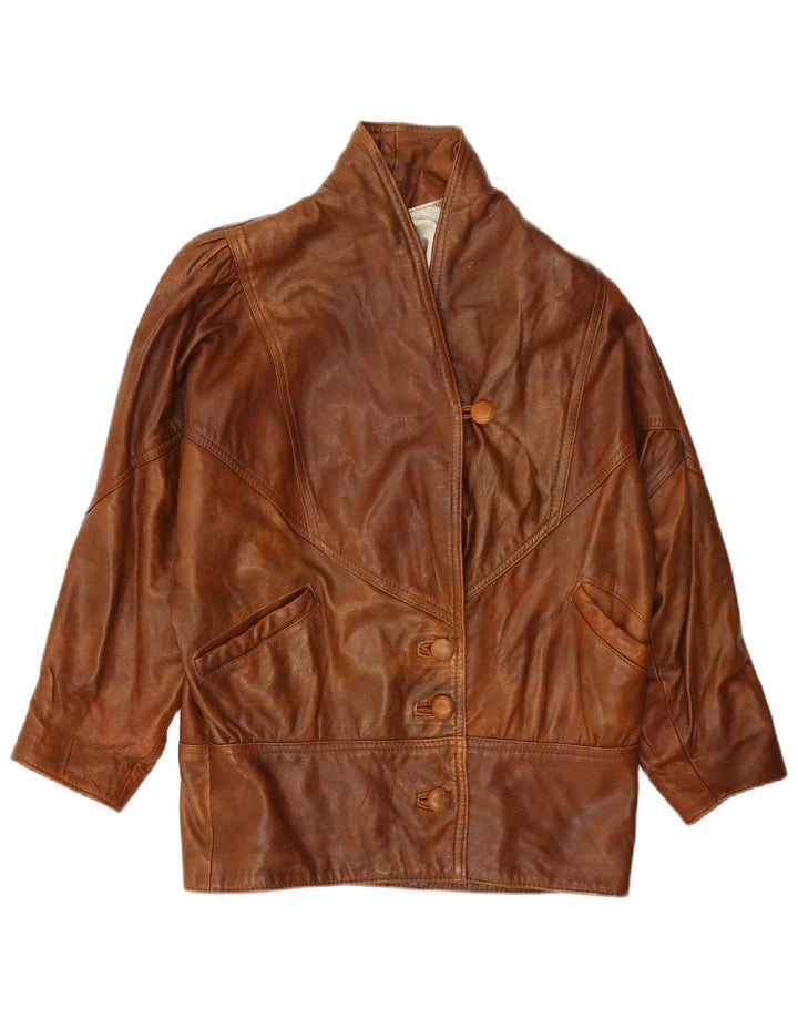 Giacca oversize da donna vintage con maniche a 3/4 UK 10 piccola marrone