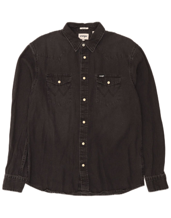 Camicia di jeans Wrangler Western Regular Fit da uomo in cotone nero medio