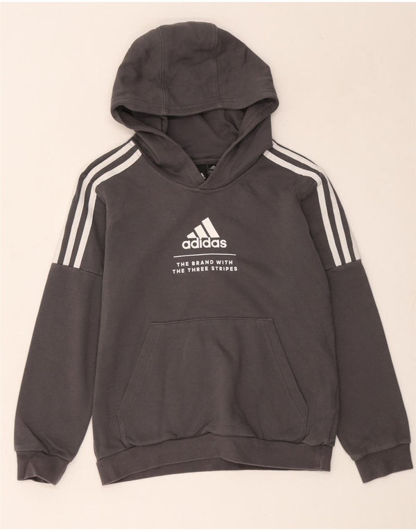 Felpa con cappuccio grafica Adidas da ragazzo a tre strisce 11-12 anni in cotone grigio