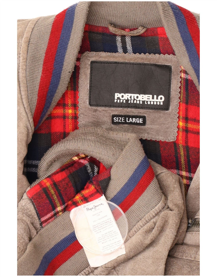 PEPE Jeans Bomber in pelle scamosciata da uomo UK 40 Grande pelle beige