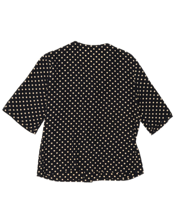 Camicia vintage da donna a maniche corte camicetta UK 14 medio blu navy a pois