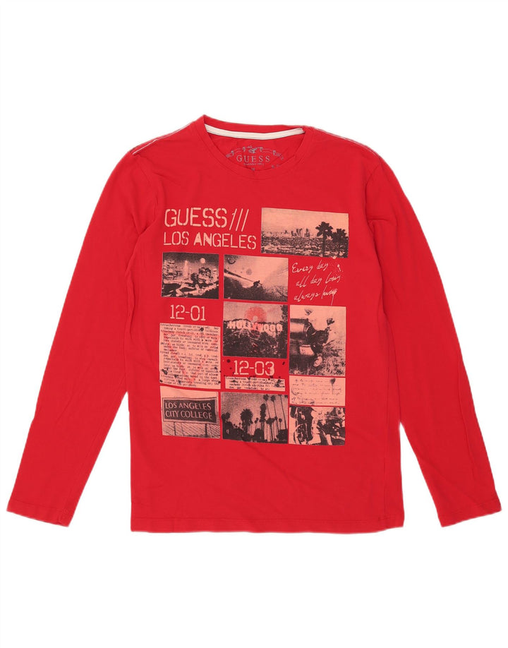 Guess Top grafico da uomo a maniche lunghe in cotone rosso medio