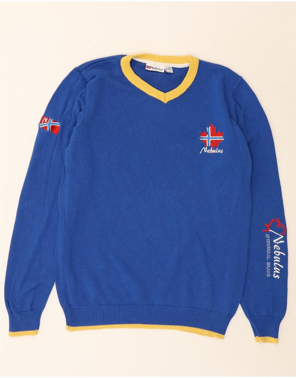 Maglione da uomo con scollo a V grafico NEBULUS grande cotone blu