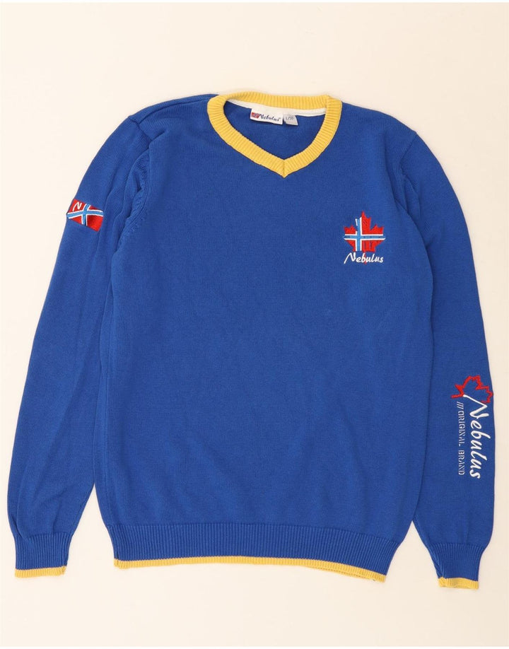 Maglione da uomo con scollo a V grafico NEBULUS grande cotone blu