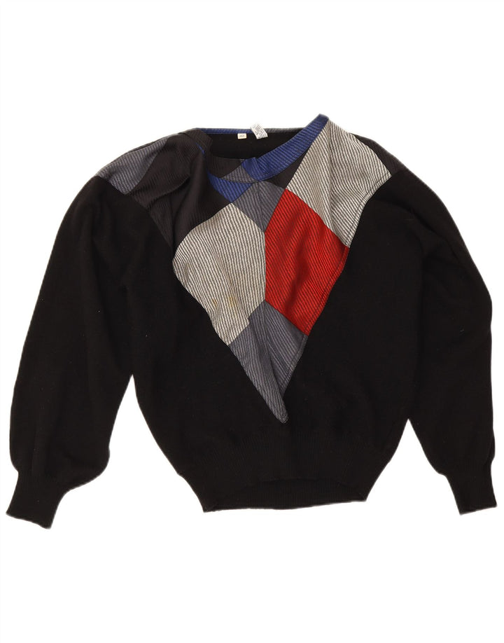 Maglione vintage da donna con scollo a barca IT 42 Medium Black Colourblock