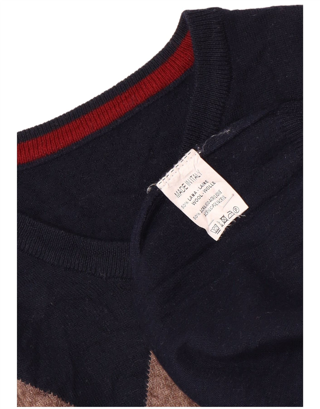 Maglione da donna vintage con scollo a V UK 14 Medio Blu Navy Argyle/Diamante