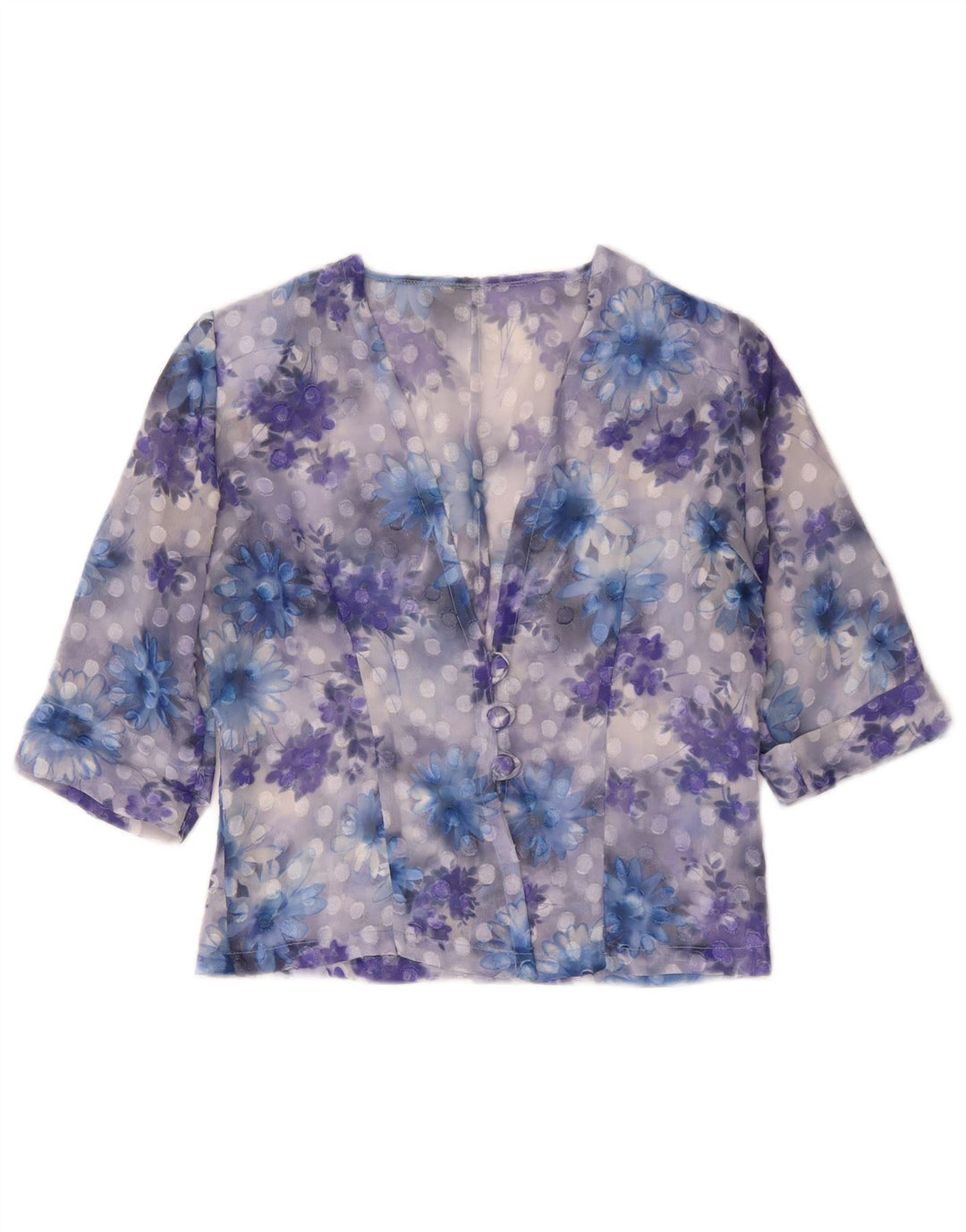 Giacca blazer vintage da donna a maniche corte UK 14 viola medio floreale