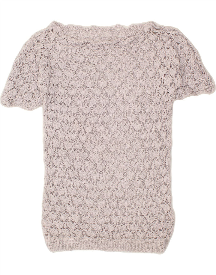 VINTAGE Womens Crochet See Through Top UK 10 Small Grey Vintage Vintage and Second-Hand Vintage from Messina Hembry 