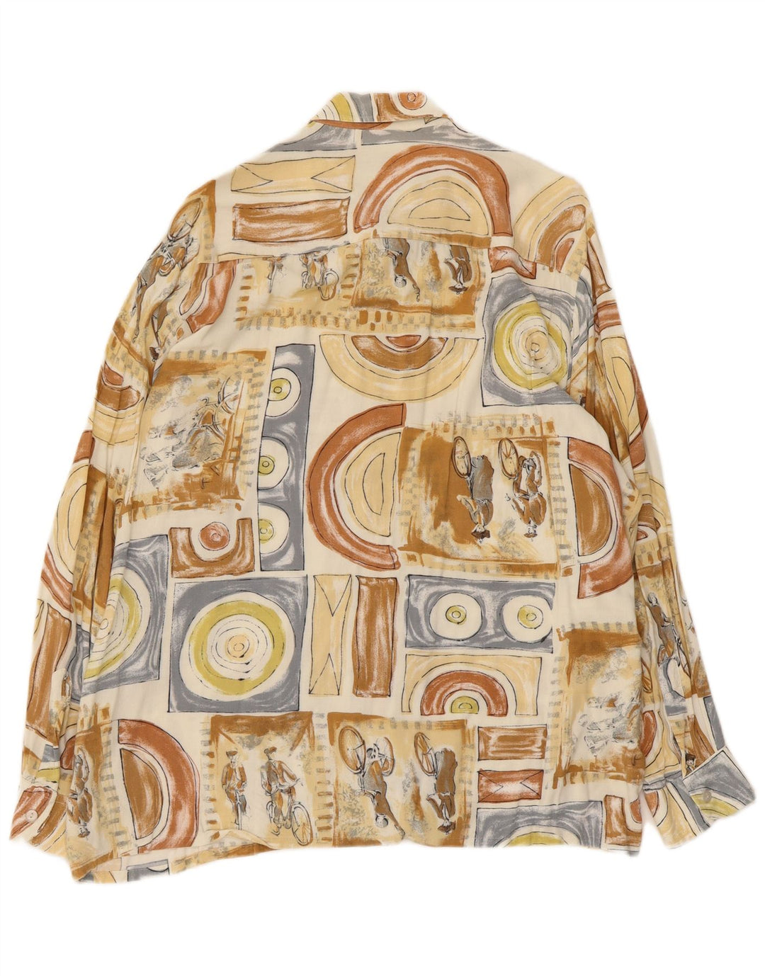 Camicia da uomo con motivo astratto John F Gee taglia 43/44 grande in viscosa beige