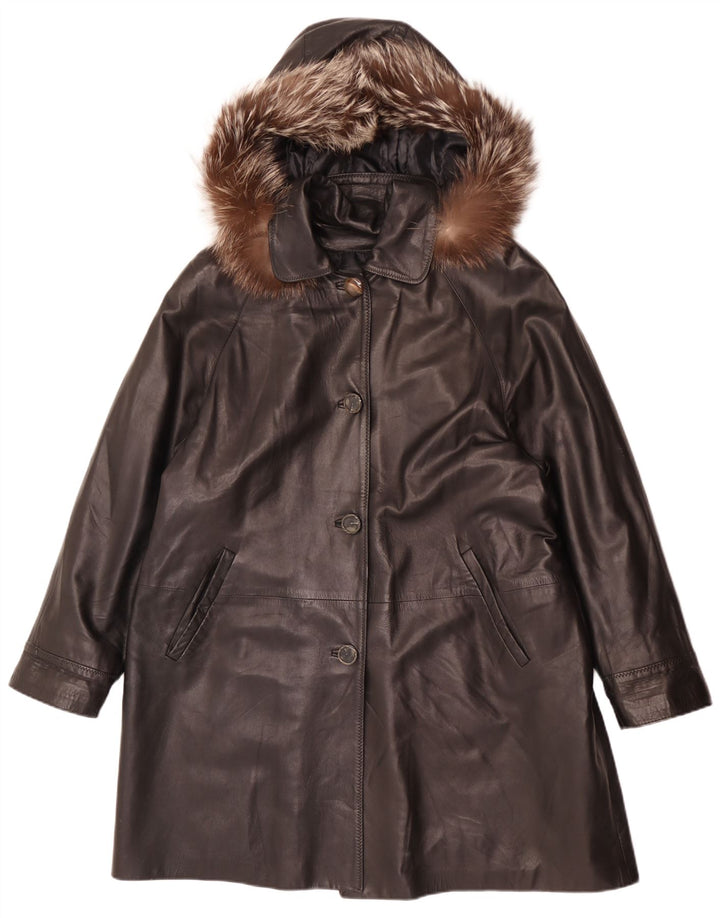 Cappotto oversize in pelle con cappuccio da donna VINCENT IT 42 Medio in pelle nera