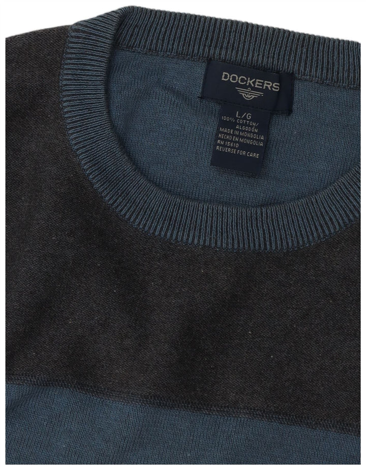 DOCKERS Maglione maglione girocollo da uomo grande cotone blu a blocchi di colore