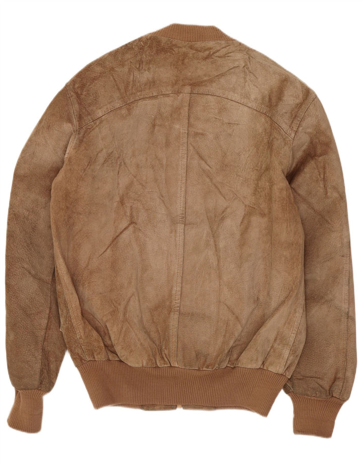 Giubbotto bomber da uomo in pelle scamosciata MONPEL IT 46 piccolo in pelle marrone