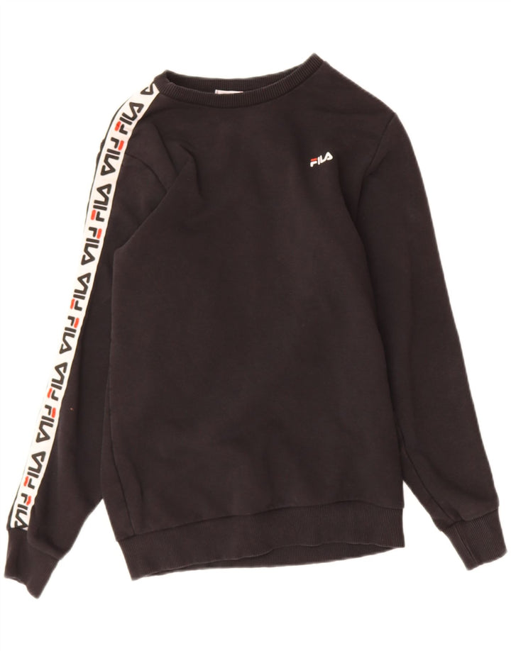 FILA Mens Graphic Sweatshirt Jumper XS Black Cotton Vintage Fila and Second-Hand Fila from Messina Hembry 