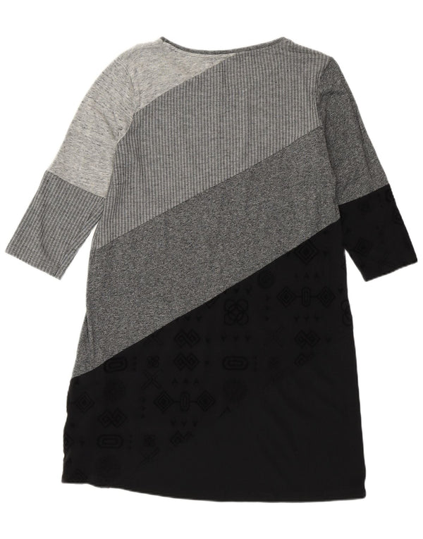 Desigual Abito maglione da donna con maniche a 3/4 UK 14 Large Grigio Colourblock