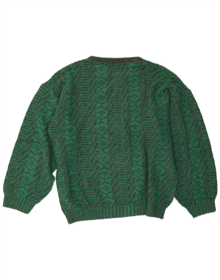 Maglione maglione girocollo da uomo vintage verde medio geometrico