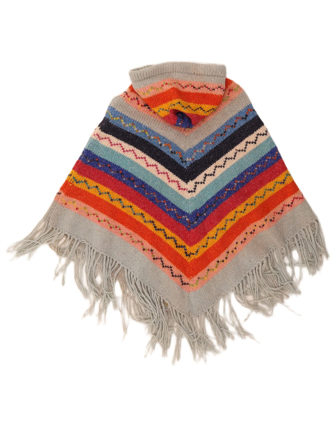 Maglione poncho con cappuccio da donna vintage, taglia unica, multicolore geometrico