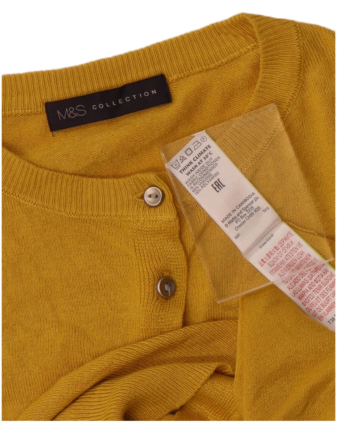 Maglione cardigan da donna Marks & Spencer UK 8 piccolo viscosa gialla