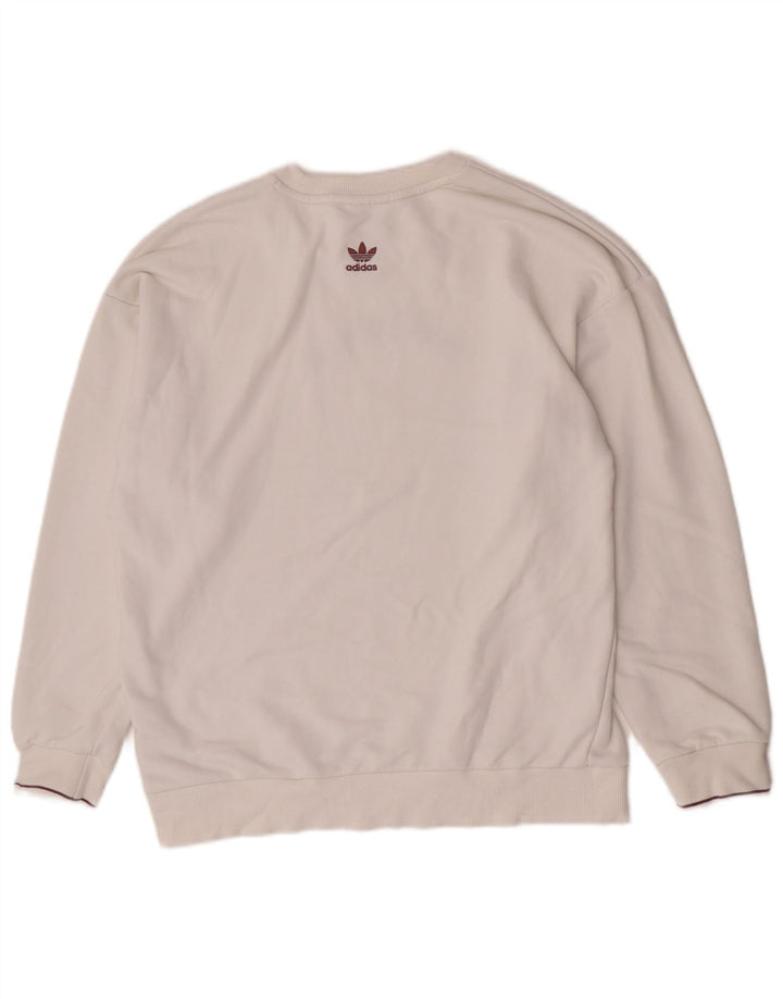 Felpa oversize con grafica da donna Adidas, maglione UK 10, piccola, cotone bianco