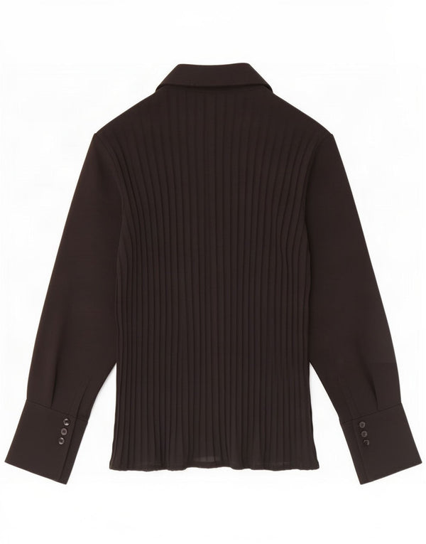 Camicetta camicia vintage da donna UK 14 grande poliestere nero