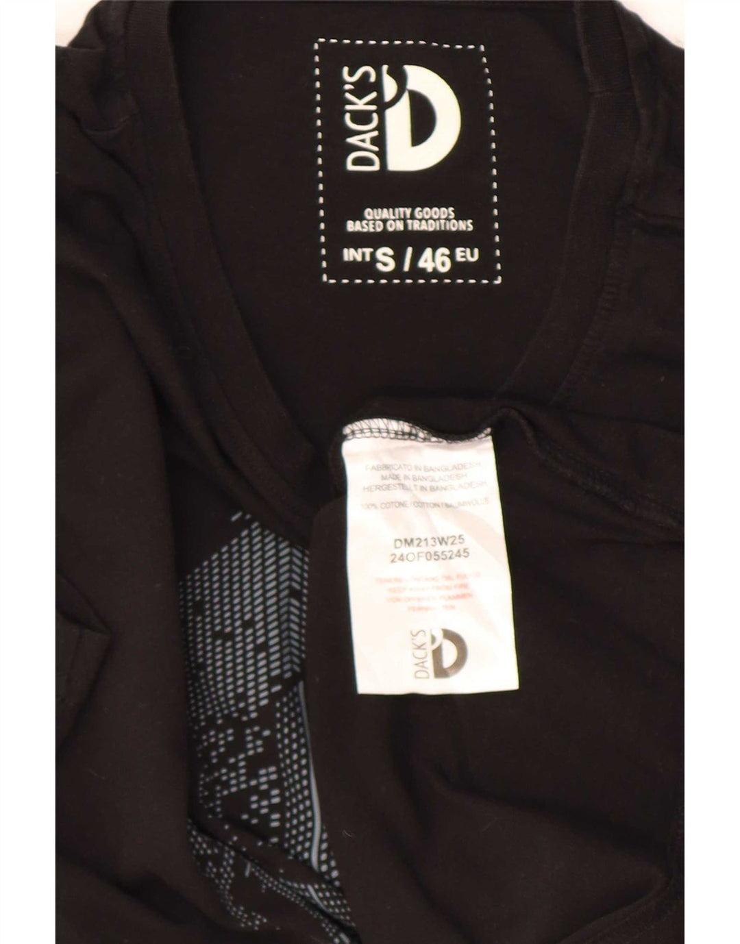 T-shirt grafica da uomo di Dack Top piccola in cotone nero