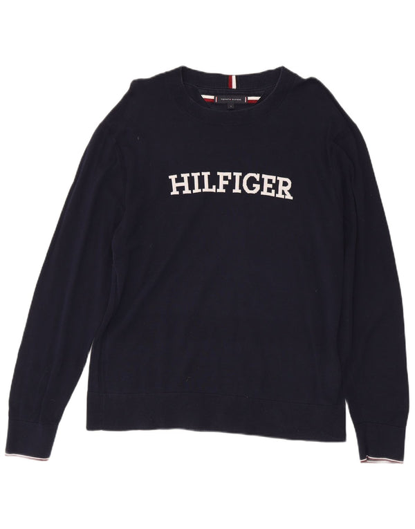Tommy Hilfiger Maglione da uomo con collo a barca grafico Maglione grande in cotone blu navy