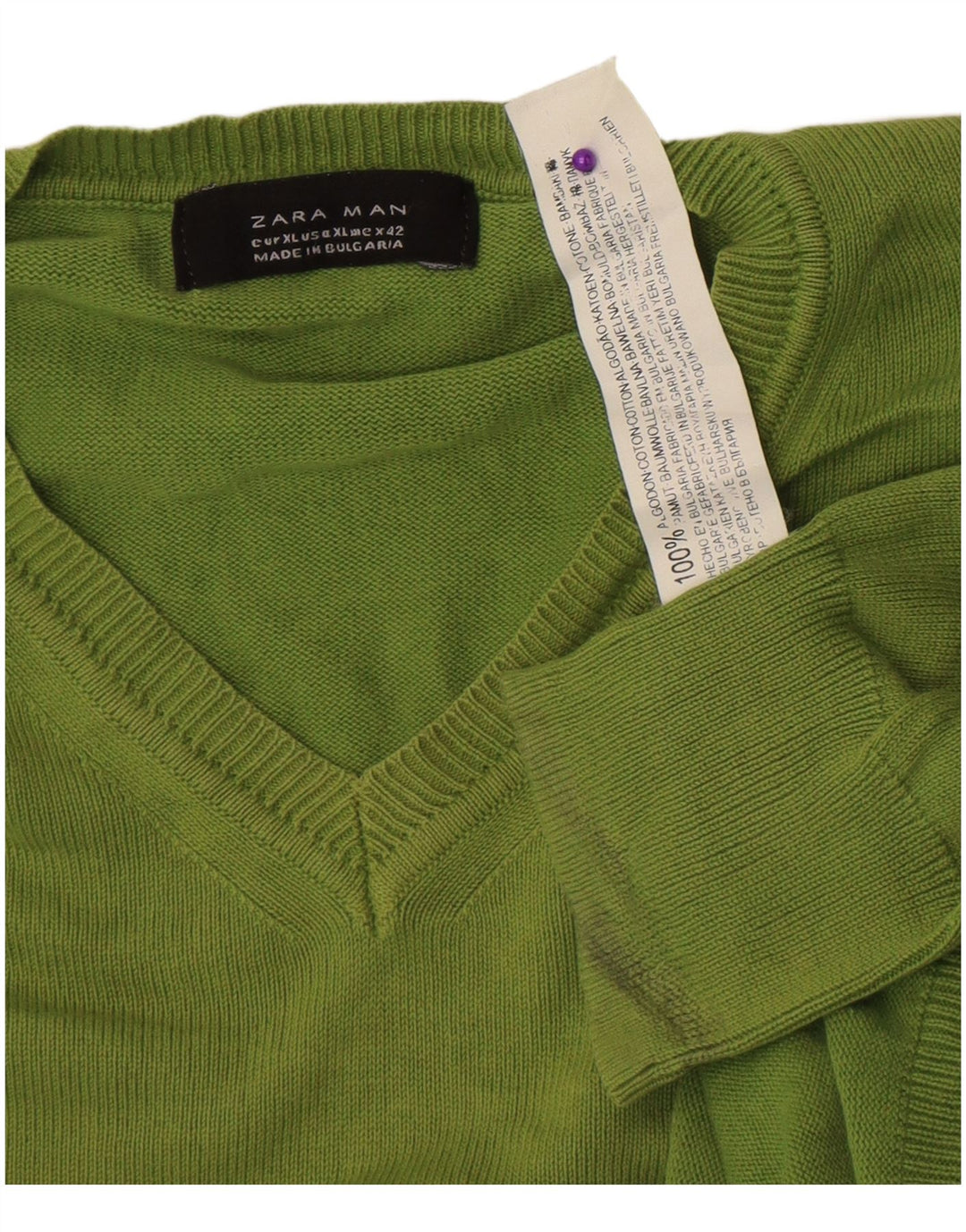 Maglione Zara da uomo con scollo a V XL in cotone verde