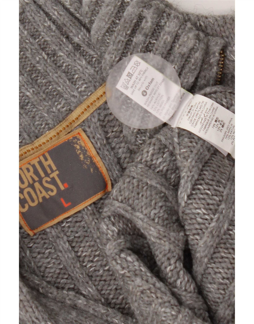 Maglione da uomo Marks & Spencer con zip e collo grande in acrilico chiazzato grigio