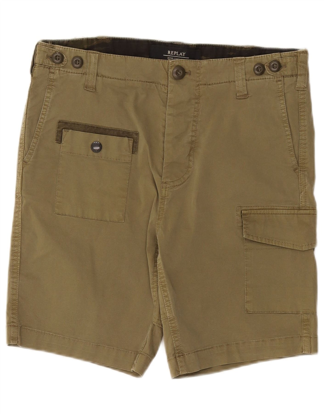 REPLAY Pantaloncini cargo da uomo W29 piccoli in cotone kaki
