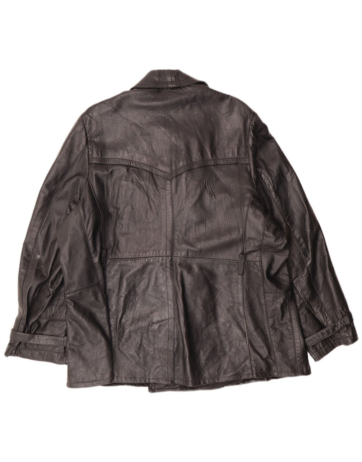 Giacca in pelle doppiopetto vintage da uomo UK 40 grande in pelle nera