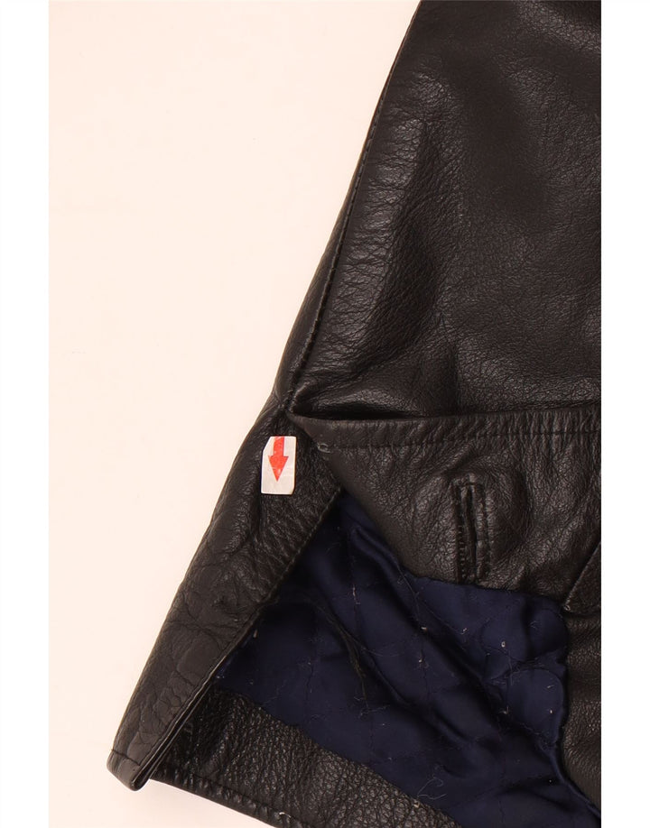 Cappotto in pelle vintage da uomo vestibilità ampia UK 38 in pelle nera media