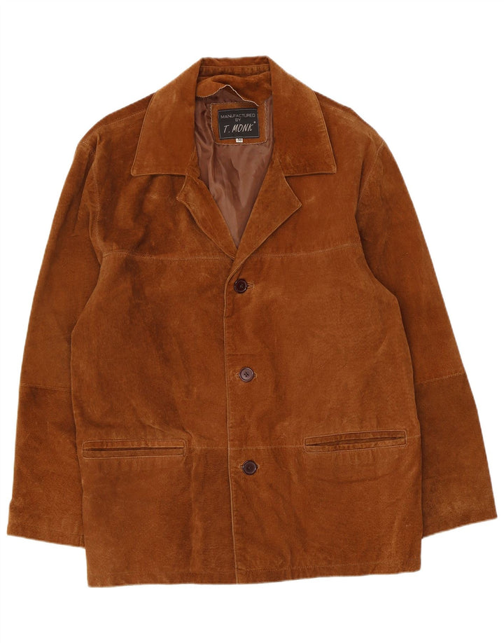 Giacca blazer vintage da uomo in pelle scamosciata a 3 bottoni UK 38 in pelle marrone medio