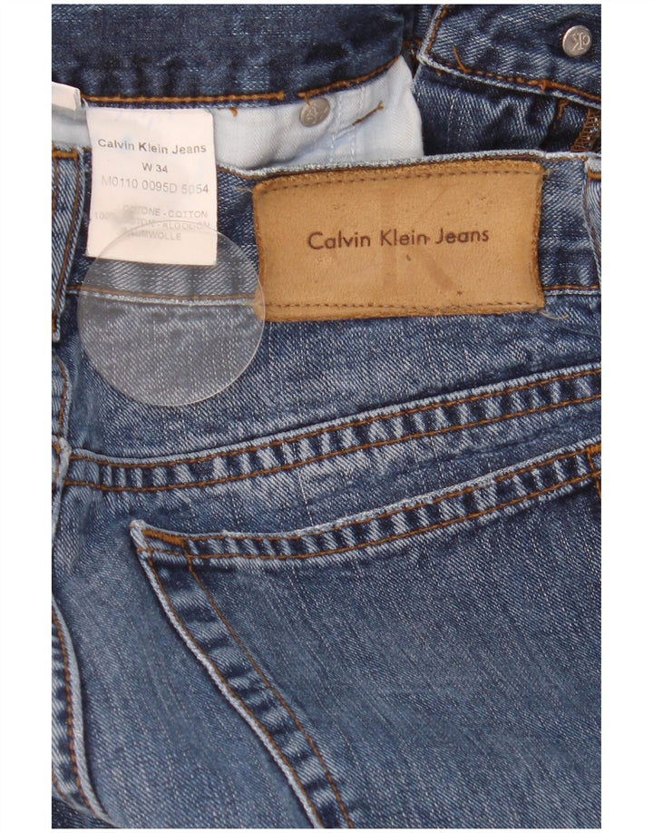 Jeans dritti invecchiati da uomo Calvin Klein W34 L31 cotone blu