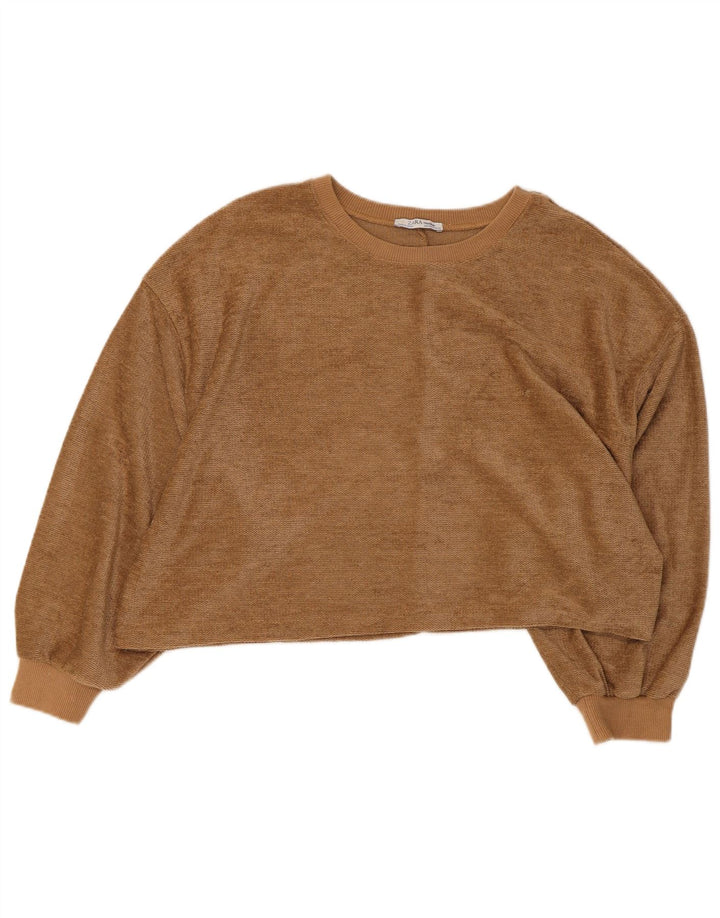 Felpa oversize corta da donna Zara, maglione, UK 14, poliestere marrone medio
