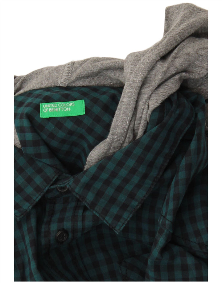 Camicia con cappuccio da uomo Benetton Small Blue Gingham