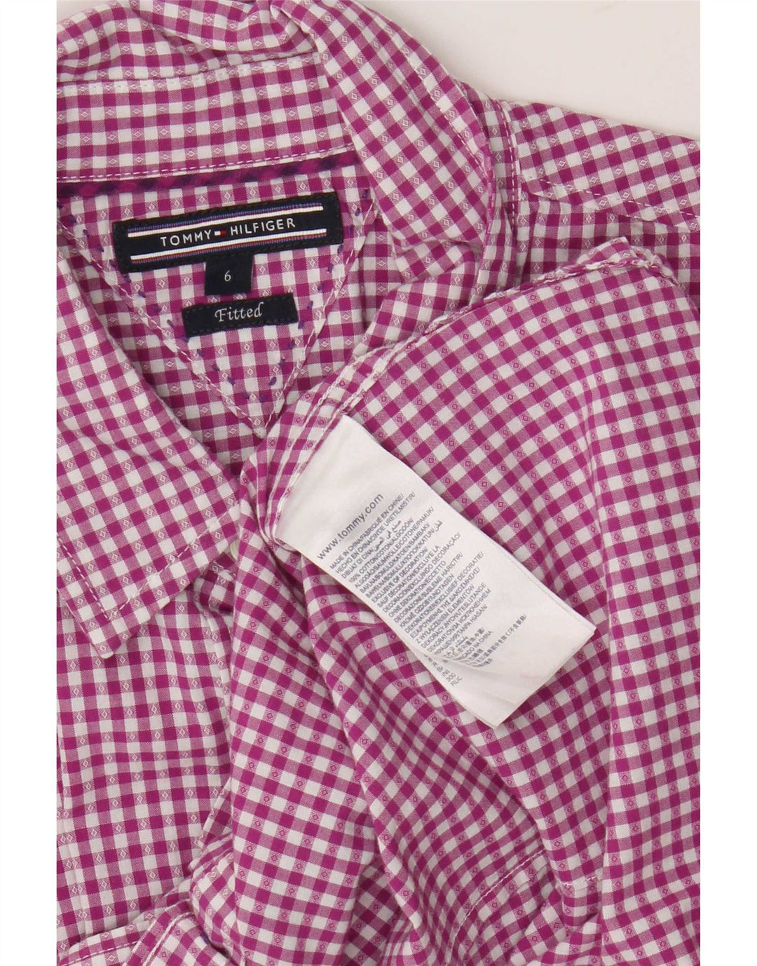 Camicia aderente da donna Tommy Hilfiger US 6 cotone a quadretti viola medio