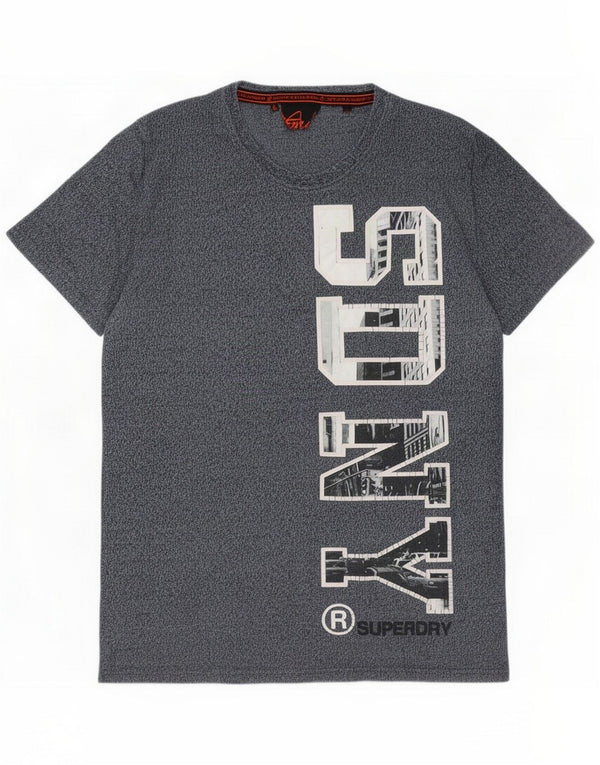 Superdry Mens Graphic T-Shirt Top 2XL Navy Blue Flecked Cotton