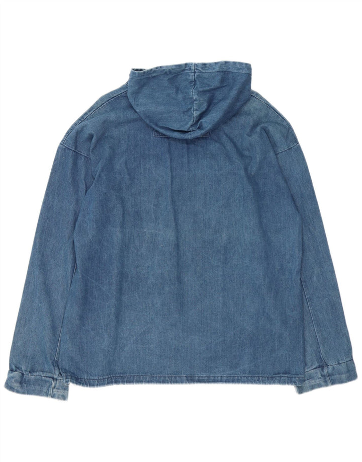 Vintage Mens Hooded Pullover Denim Jacket UK 42 XL Blue Cotton