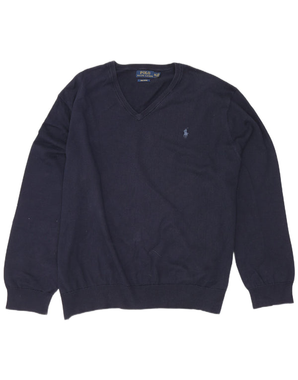 Polo Ralph Lauren Maglione da donna con scollo a V UK 20 2XL Cotone blu navy