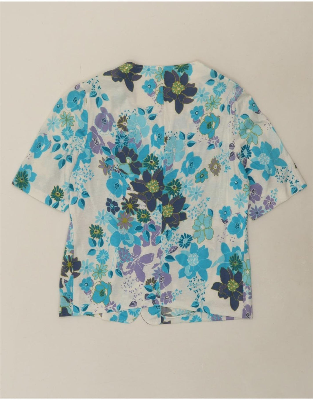 VINTAGE Womens Short Sleeve 5 Button Biker Jacket UK 16 Large Blue Floral Vintage Vintage and Second-Hand Vintage from Messina Hembry 