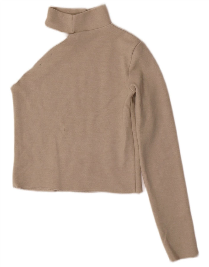 ZARA Womens Crop One Shoulder Top UK 8 Small Beige Viscose