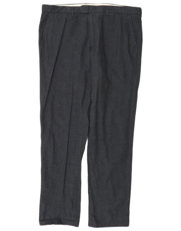 J. CREW Pantaloni da abito dritti BOWERY da uomo W36 L32 Lino blu navy